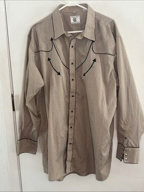 Corral West cream black plaid long sleeve button down western shirt Size XXL